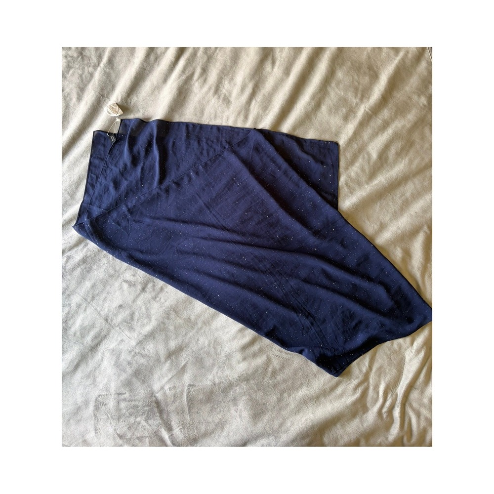 Gzcvba Navy Blue Chiffon Hijab Scarf Gold Glitter Speckle Rectangular Wrap NWT